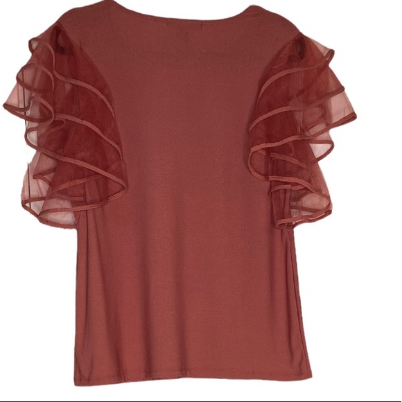 Brand New! A Love Story Salmon Fluttered Tiered Tulle Short Sleeve Shirt Size XL - Picture 5 of 10